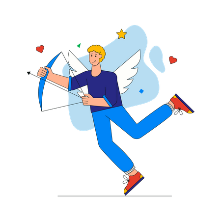 Young man Cupid with bow and arrow  Illustration