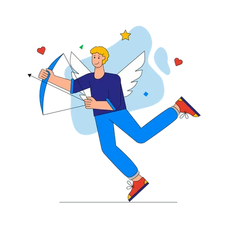 Young man Cupid with bow and arrow  Illustration