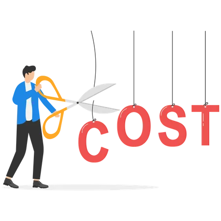 Cost Cut Or Reduction Concept Business Efficiency And Cost Optimization Symbol Businessman Cutting Cost Alphabet Vector Illustration イラスト