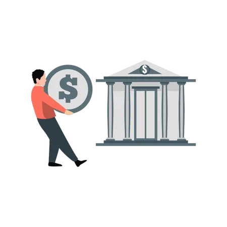 Young man depositing money in bank  Illustration