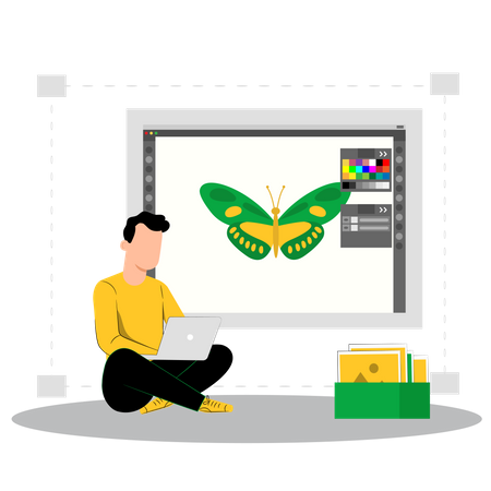 Young man designing butterfly  Illustration