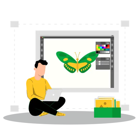 Young man designing butterfly  Illustration