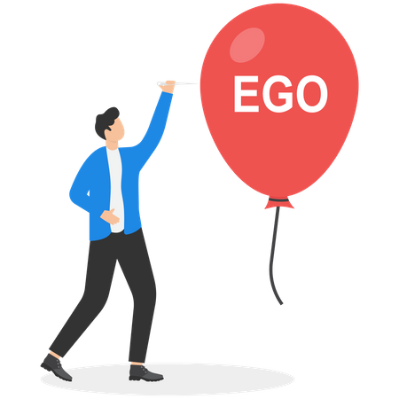 Young man destroy ego balloon  Illustration