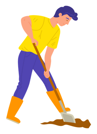 Young man digging using shovel  Illustration