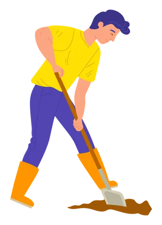 Young man digging using shovel  Illustration