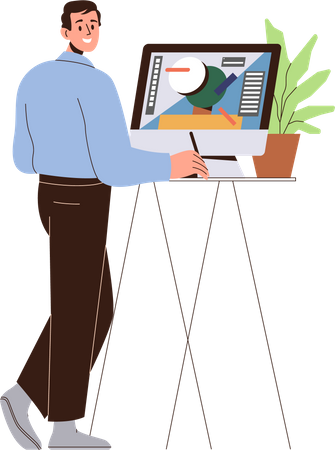 Young man digital designer working on computer  Illustration