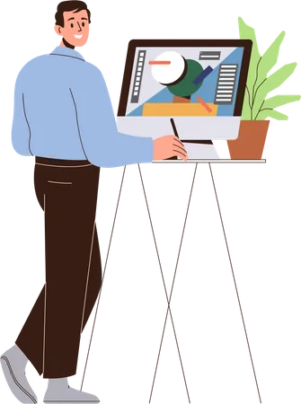 Young man digital designer working on computer  Illustration