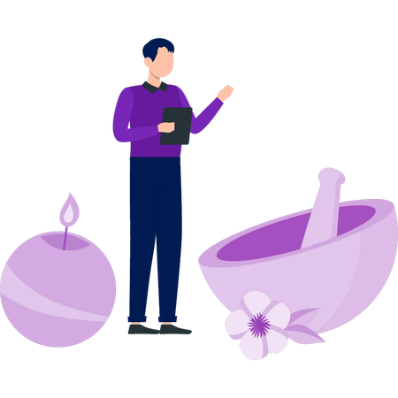 Young man discussing about mortar  Illustration