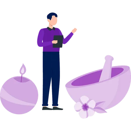 Young man discussing about mortar  Illustration