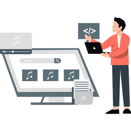 Young man discussing business coding  Illustration