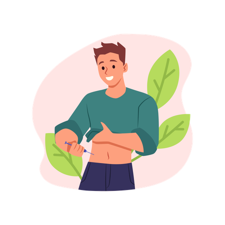 Young man do self injection  Illustration