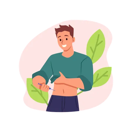 Young man do self injection  Illustration