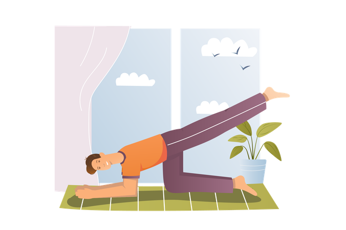 Young man does yoga for relaxation  Illustration