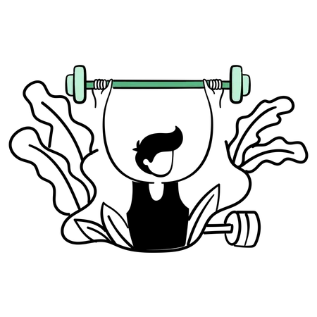 Young man doing barbell exercise  Illustration
