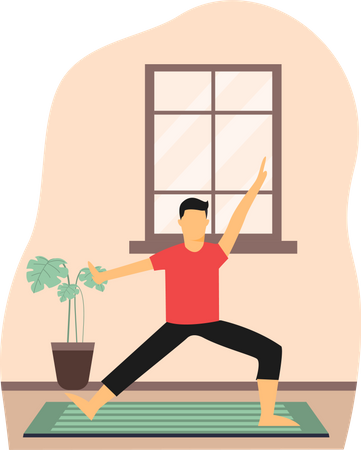 Young man Doing body balancing in home Illustration