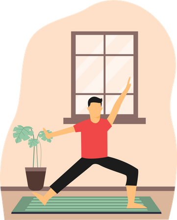 Young man Doing body balancing in home  Illustration