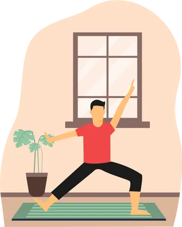 Young man Doing body balancing in home  Illustration