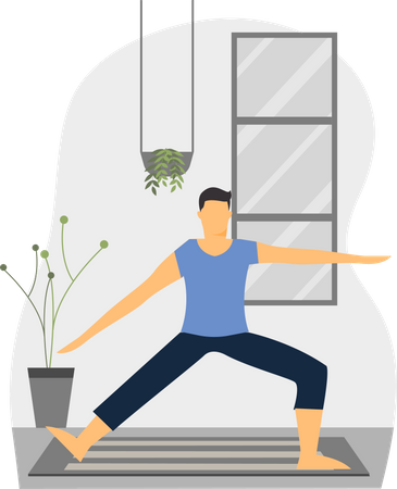 Young Man Doing body stretching in home  Illustration