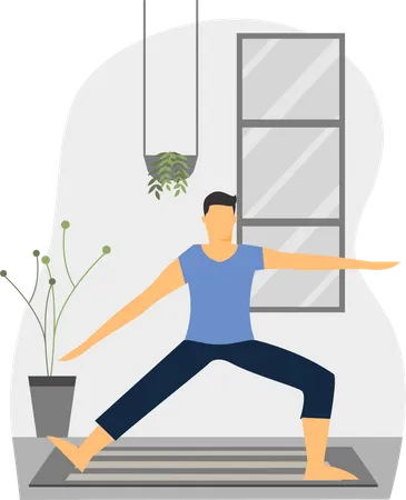 Young Man Doing body stretching in home  Illustration