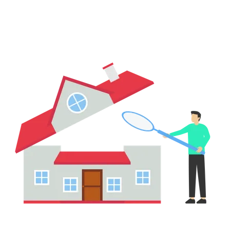 Home Or Building Quality Inspection Real Estate And Home Defects QC Check Housing Quality Inspect The Structure Of The House Both Inside And Outside Flat Vector Illustration On A White Background Illustration