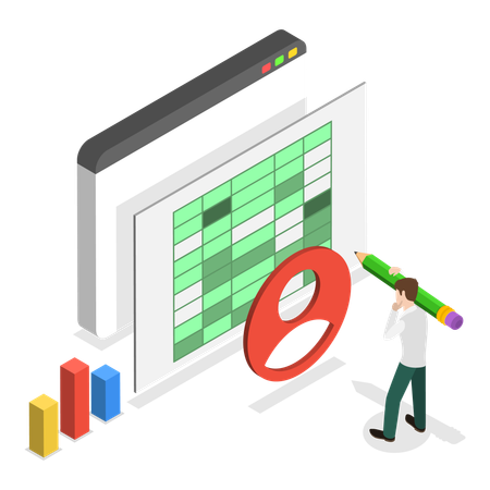 Young man doing Business Analysis and Planning  Illustration