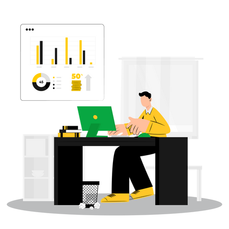 Young man doing business analysis  Illustration