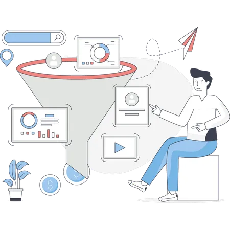 Young man doing business funnel  Illustration