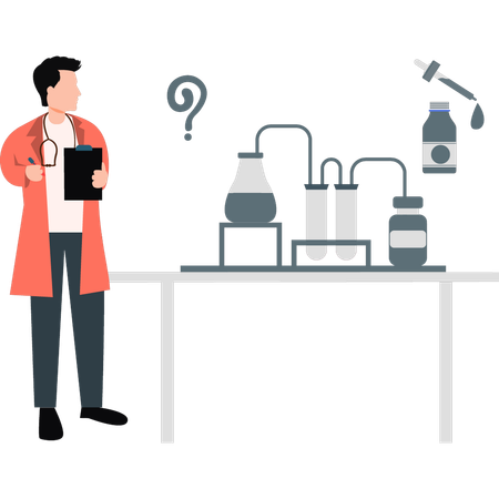 Young man doing chemical experiment  Illustration