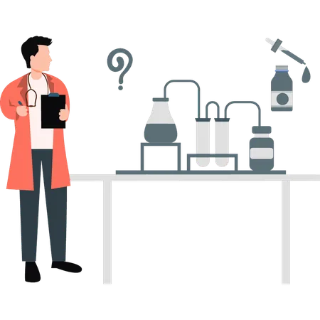 Young man doing chemical experiment  Illustration
