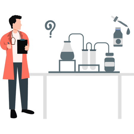 Young man doing chemical experiment  Illustration