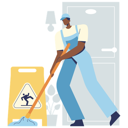 Young man doing Cleaning floor  Illustration