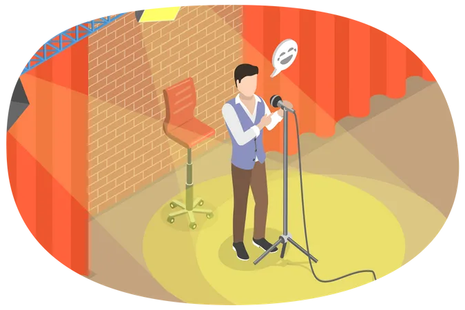 3 D Isometric Flat Vector Conceptual Illustration Of Standup Show Open Mic Performer Illustration