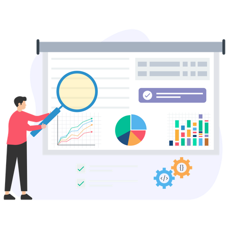 Young man doing Company analysis  Illustration