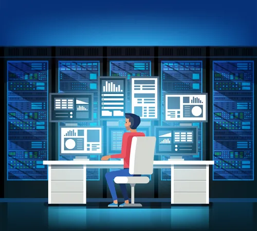 Young man doing data analysis  Illustration