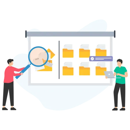 Young man doing Data Verification  Illustration