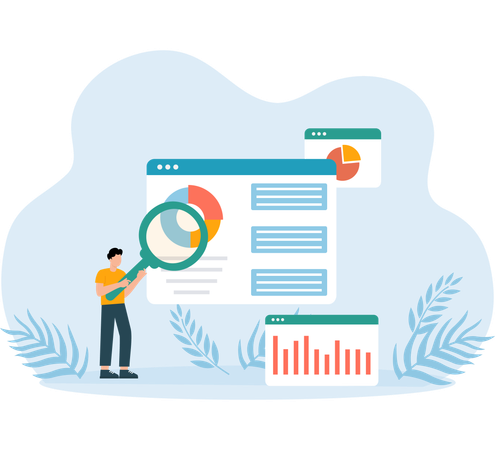 Young man doing Data Verification  Illustration