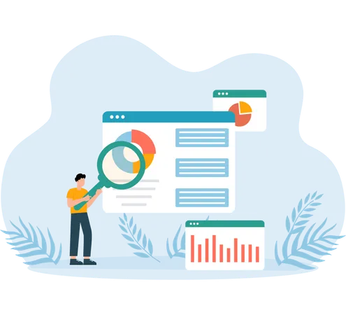 Young man doing Data Verification  Illustration