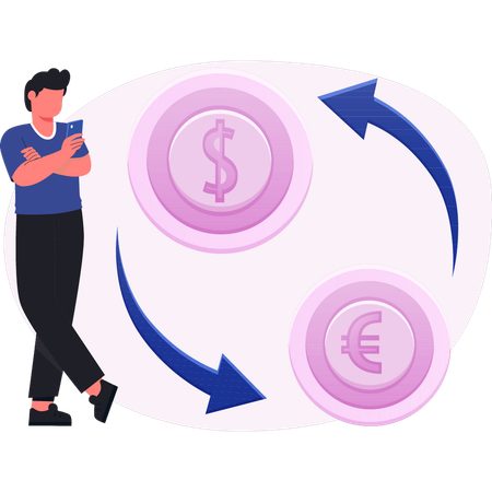 Young man doing exchange currency  Illustration