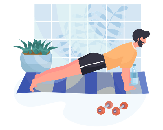 Young Man doing exercise at home Illustration
