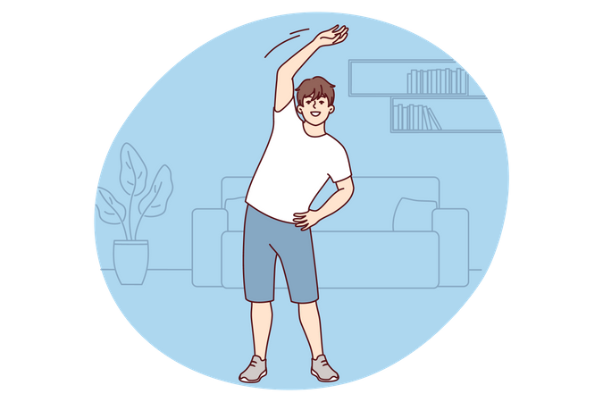 Young man doing exercise at home  Illustration