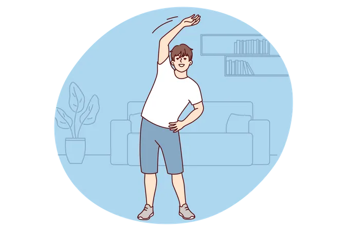 Young man doing exercise at home  Illustration