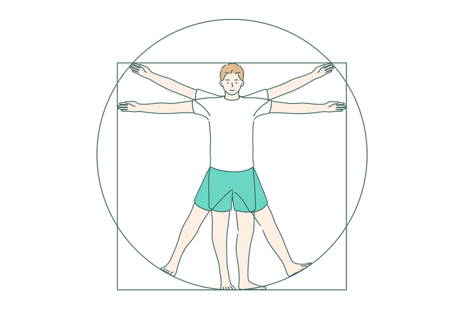 Young man doing exercise  일러스트레이션