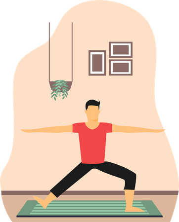 Young Man Doing Exercise In Indore Illustration
