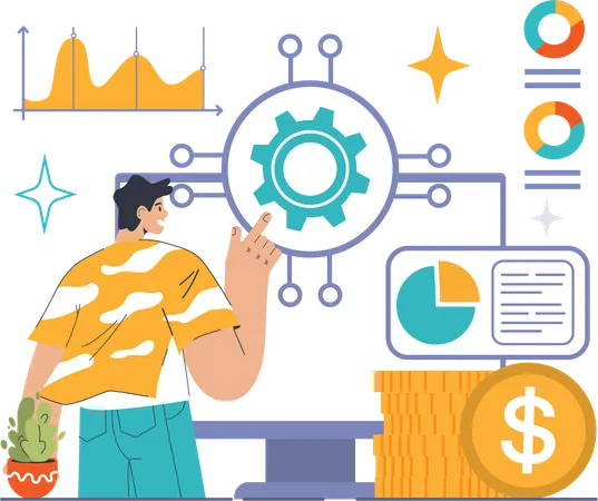 Young man doing financial analysis management  Illustration