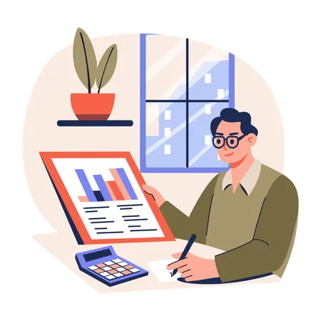 Young man doing Financial Analyst  Illustration