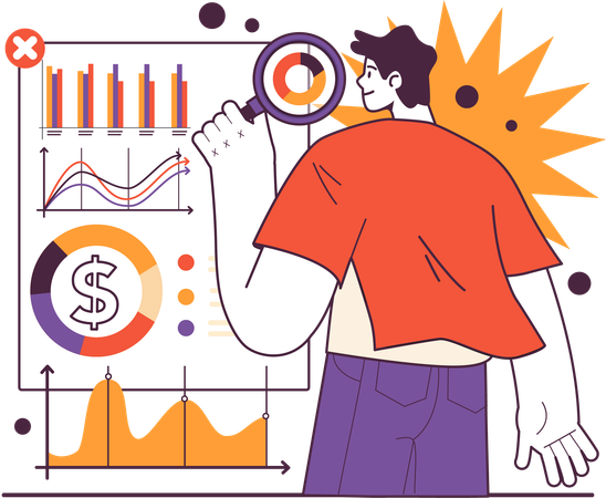Young man doing financial research  Illustration