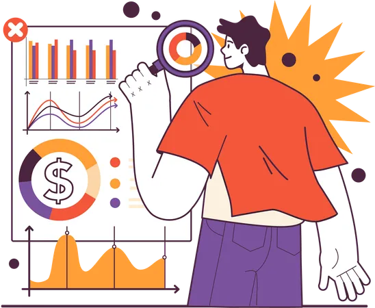 Young man doing financial research  Illustration