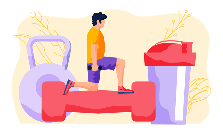 Young man doing fitness with dumbbell Illustration