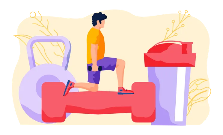 Young man doing fitness with dumbbell  Illustration