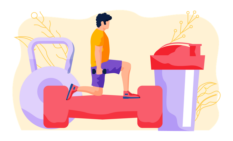 Young man doing fitness with dumbbell  Illustration